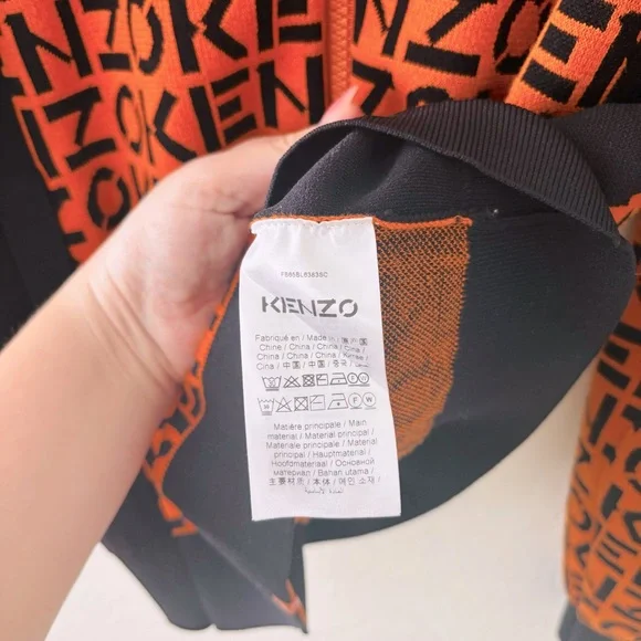 KENZO Monogram Print Flashy Colorful Designer Bomber Jacket In Orange Navy Blue - Picture 6 of 7